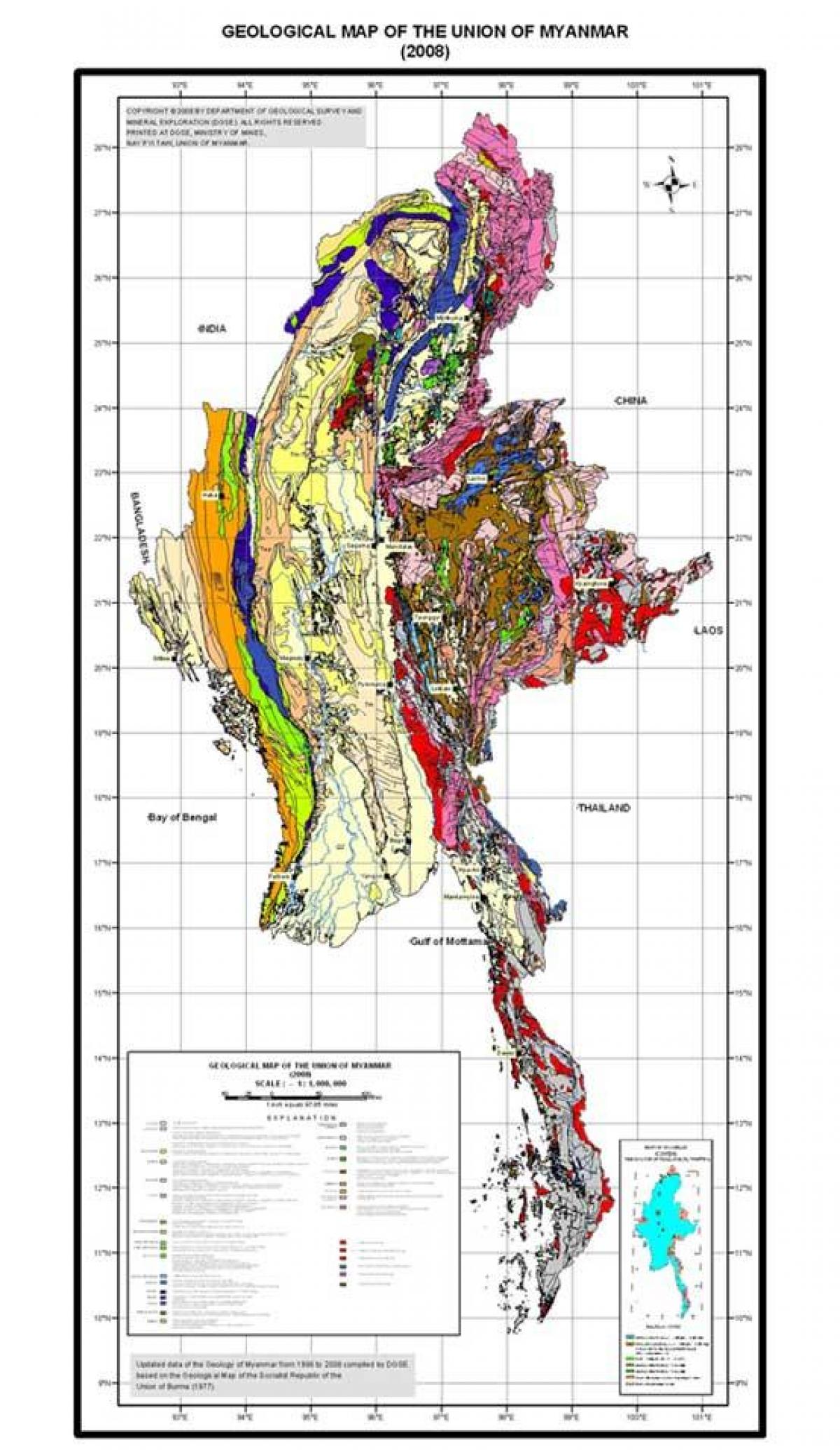 Zemljevid geološkega Mjanmar 2008