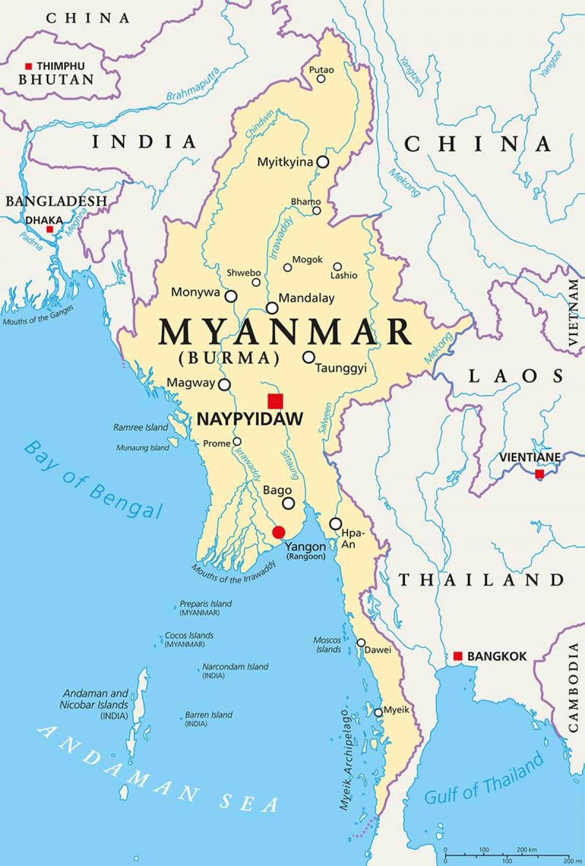 Mjanmar državi zemljevid
