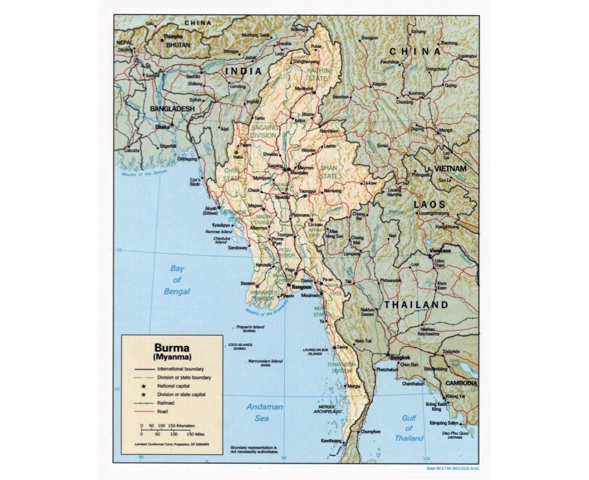 zemljevid Mjanmar z mesta