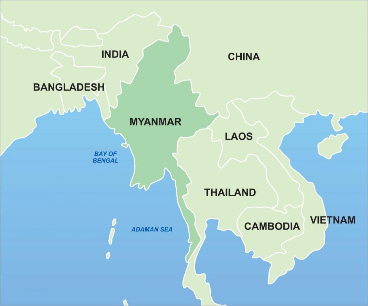 Mjanmar na zemljevid azije